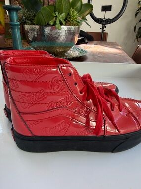 Vans DAVID BOWIE Red Patent High-Top Sneakers with Black Soles